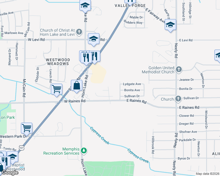 map of restaurants, bars, coffee shops, grocery stores, and more near 4090 Raines Oak Drive in Memphis