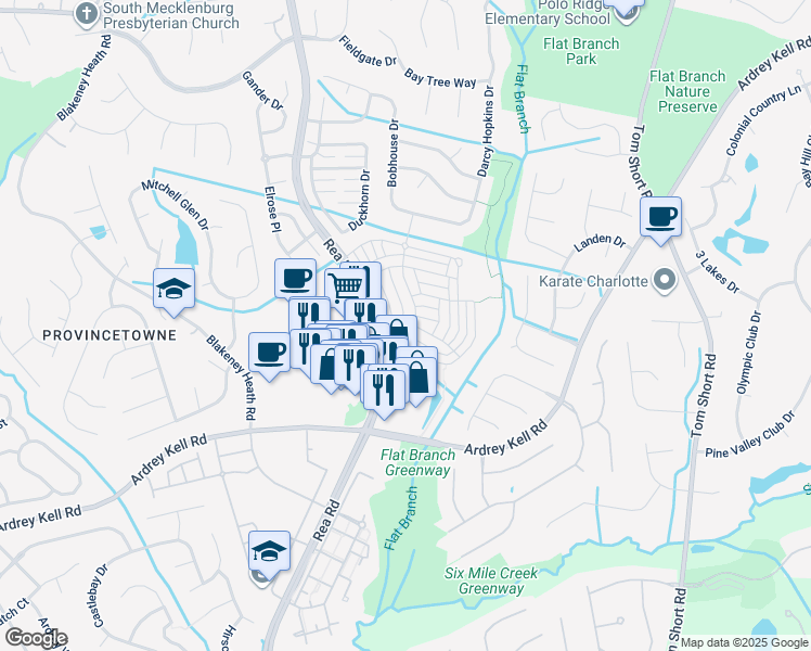 map of restaurants, bars, coffee shops, grocery stores, and more near 10028 Tolleson Avenue in Charlotte