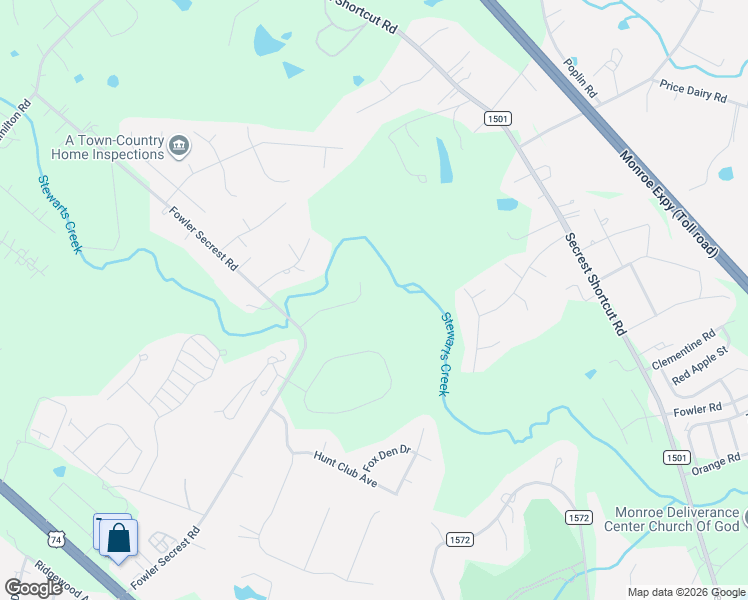 map of restaurants, bars, coffee shops, grocery stores, and more near 3114 Creekwood Drive in Monroe