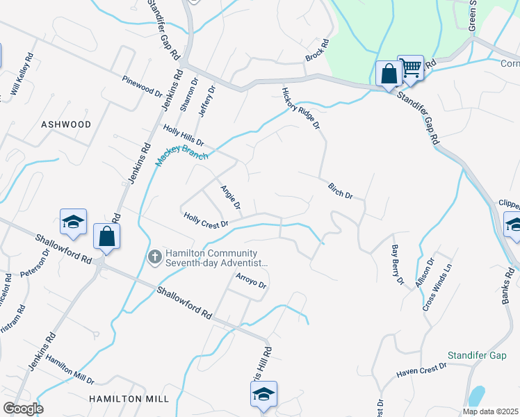 map of restaurants, bars, coffee shops, grocery stores, and more near 2516 Kimberly Ann Lane in Chattanooga