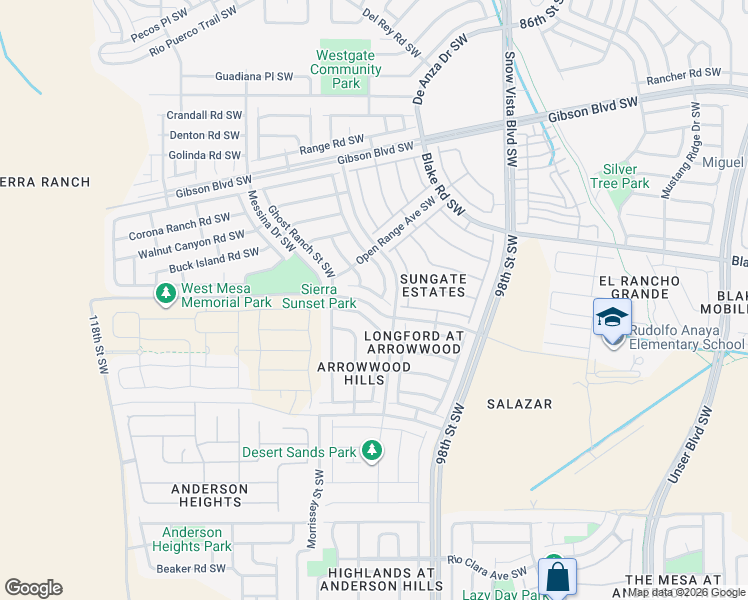 map of restaurants, bars, coffee shops, grocery stores, and more near 10220 Lone Tree Road Southwest in Albuquerque