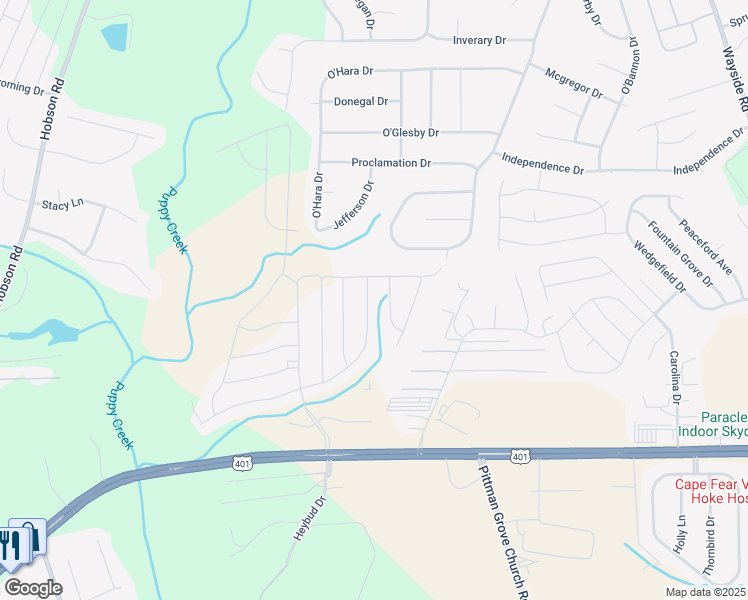 map of restaurants, bars, coffee shops, grocery stores, and more near 674 Stonebriar Avenue in Raeford
