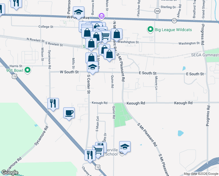 map of restaurants, bars, coffee shops, grocery stores, and more near 291 Quinn Road in Collierville
