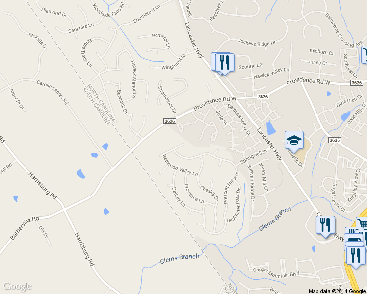 map of restaurants, bars, coffee shops, grocery stores, and more near 13513 Pacific Echo Drive in Charlotte
