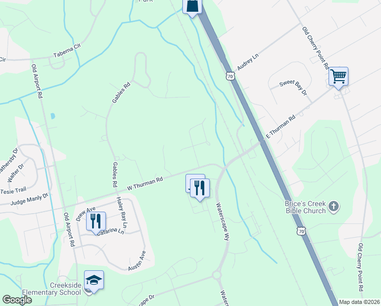 map of restaurants, bars, coffee shops, grocery stores, and more near 4002 Brandywine Drive in New Bern