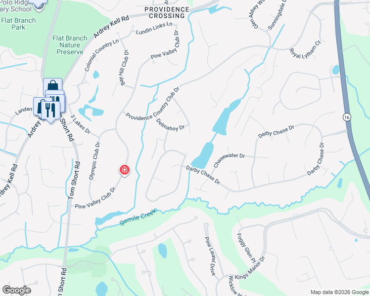 map of restaurants, bars, coffee shops, grocery stores, and more near 11554 James Richard Drive in Charlotte