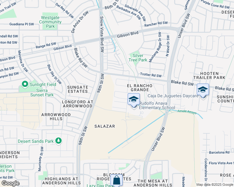 map of restaurants, bars, coffee shops, grocery stores, and more near 9519 Valle Vidal Place Southwest in Albuquerque