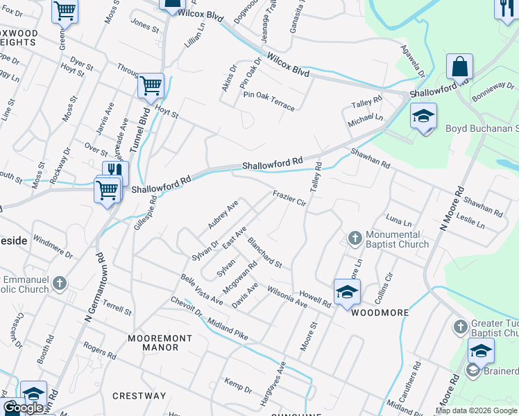 map of restaurants, bars, coffee shops, grocery stores, and more near 924 East Avenue in Chattanooga