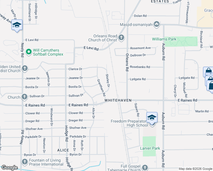 map of restaurants, bars, coffee shops, grocery stores, and more near 4083 Shirley Drive in Memphis