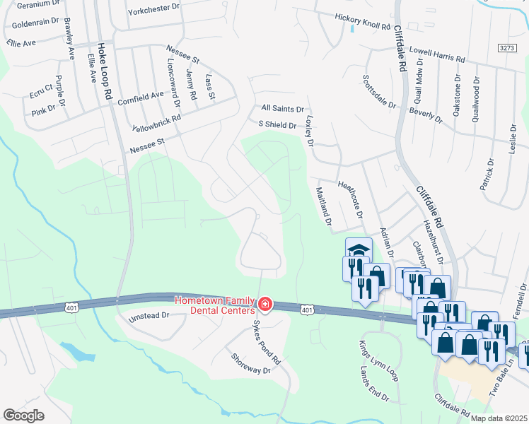 map of restaurants, bars, coffee shops, grocery stores, and more near 5600 Fountain Grove Loop in Fayetteville