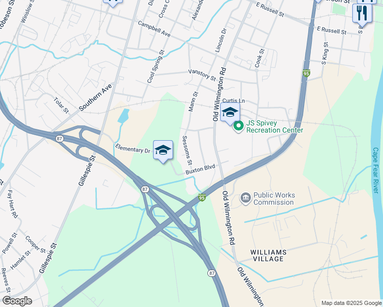 map of restaurants, bars, coffee shops, grocery stores, and more near 808 Sessoms Street in Fayetteville