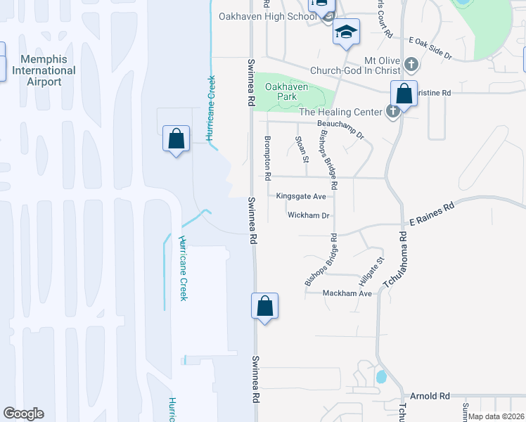 map of restaurants, bars, coffee shops, grocery stores, and more near 4081 Brompton Road in Memphis