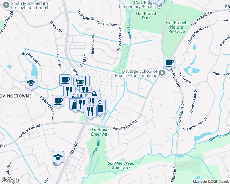 map of restaurants, bars, coffee shops, grocery stores, and more near 10454 Alexander Martin Avenue in Charlotte