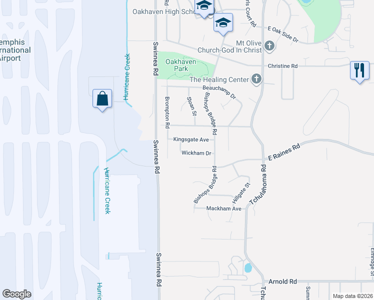 map of restaurants, bars, coffee shops, grocery stores, and more near 3085 Wickham Drive in Memphis