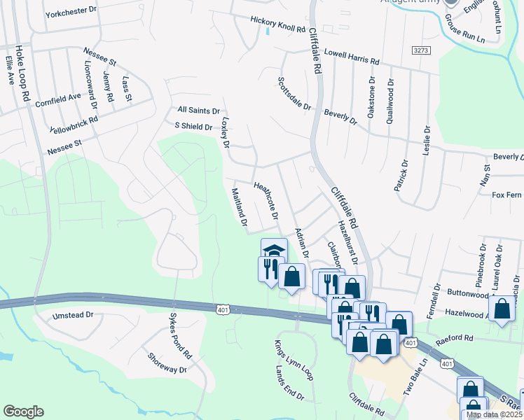 map of restaurants, bars, coffee shops, grocery stores, and more near 2017 Roswell Road in Fayetteville