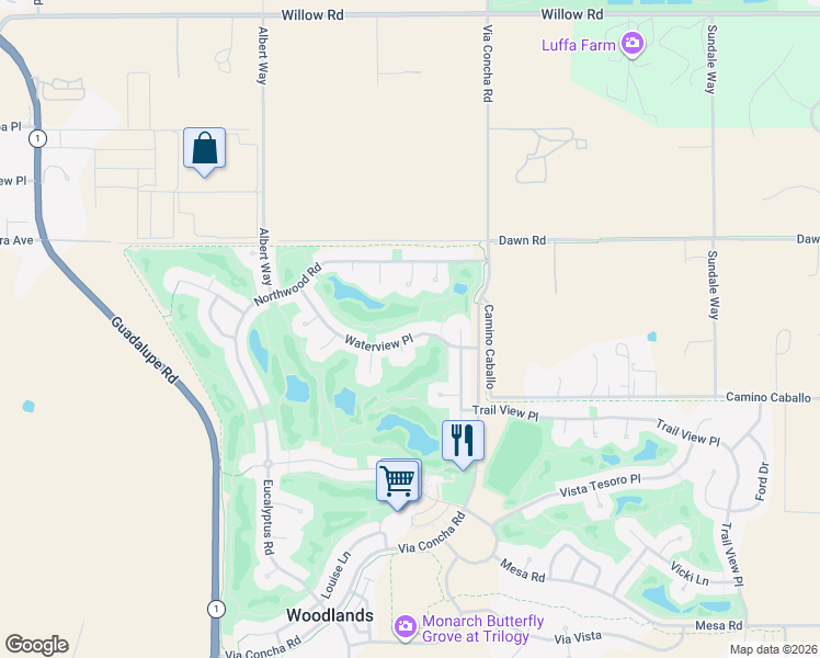 map of restaurants, bars, coffee shops, grocery stores, and more near 1658 Waterview Place in Nipomo