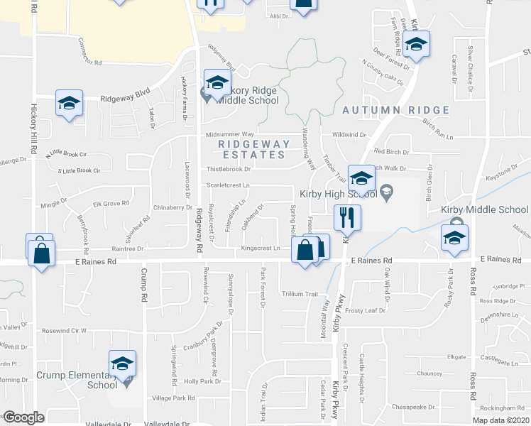 map of restaurants, bars, coffee shops, grocery stores, and more near 4086 Oakbend Drive in Memphis
