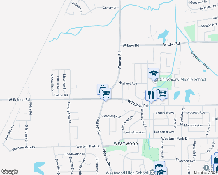 map of restaurants, bars, coffee shops, grocery stores, and more near 4092 Weaver Road in Memphis
