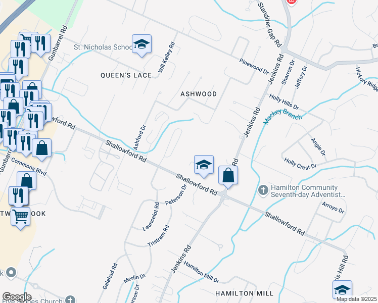 map of restaurants, bars, coffee shops, grocery stores, and more near 7719 Shallowford Road in Chattanooga