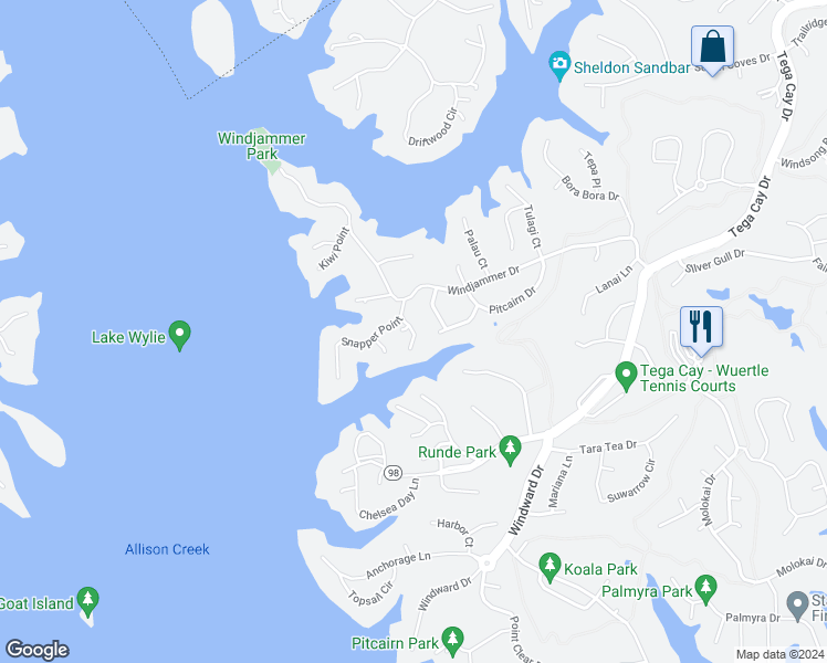 map of restaurants, bars, coffee shops, grocery stores, and more near 26050 Misty Way Drive in Tega Cay
