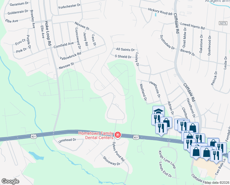 map of restaurants, bars, coffee shops, grocery stores, and more near 5600 Fountain Grove Loop in Fayetteville