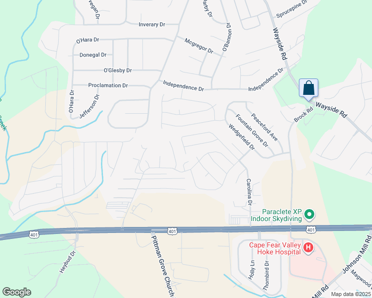 map of restaurants, bars, coffee shops, grocery stores, and more near 121 State Street in Raeford