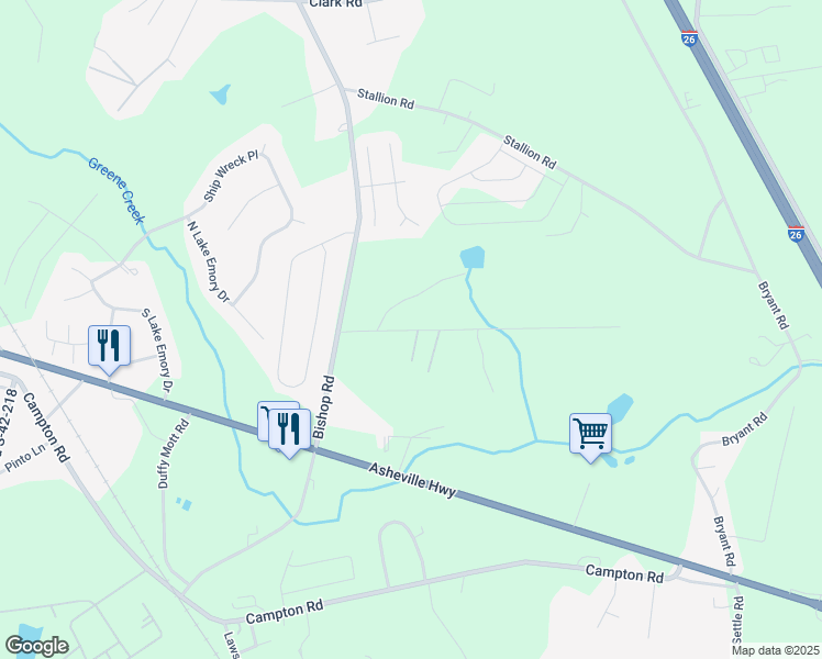 map of restaurants, bars, coffee shops, grocery stores, and more near 139 Saddle Ridge Drive in Inman