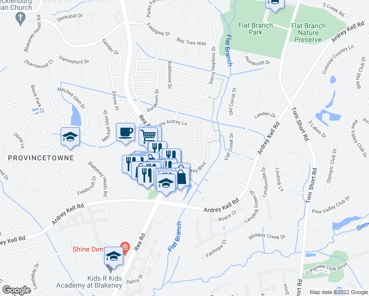 map of restaurants, bars, coffee shops, grocery stores, and more near 7016 Tomlin Green Lane in Charlotte