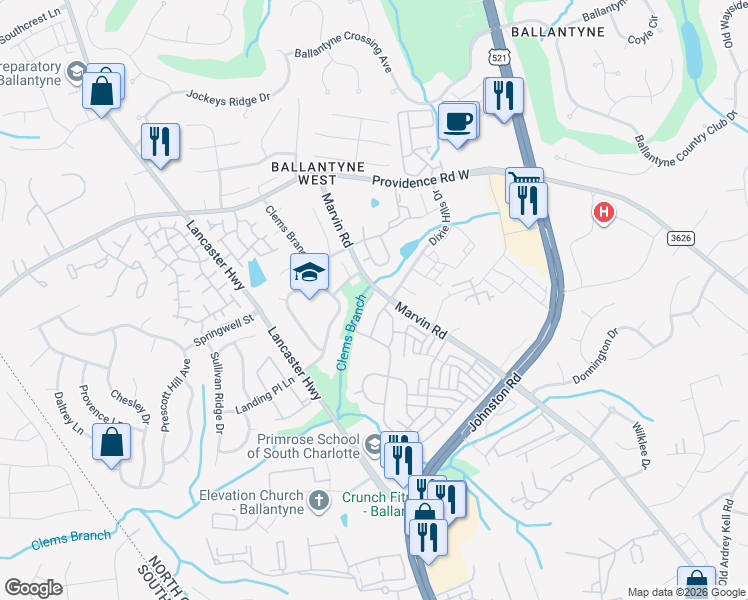 map of restaurants, bars, coffee shops, grocery stores, and more near in Charlotte