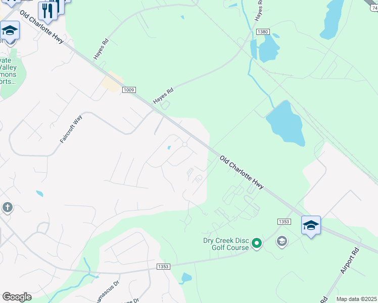 map of restaurants, bars, coffee shops, grocery stores, and more near 4611 Old Charlotte Highway in Monroe