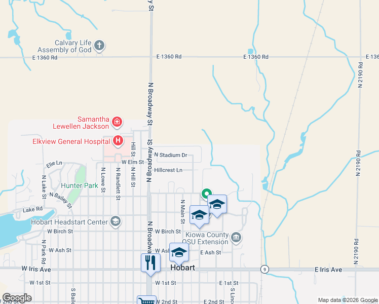 map of restaurants, bars, coffee shops, grocery stores, and more near 719 North Stadium Drive in Hobart