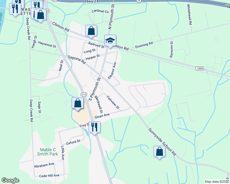 map of restaurants, bars, coffee shops, grocery stores, and more near 1920 Sapona Road in Fayetteville
