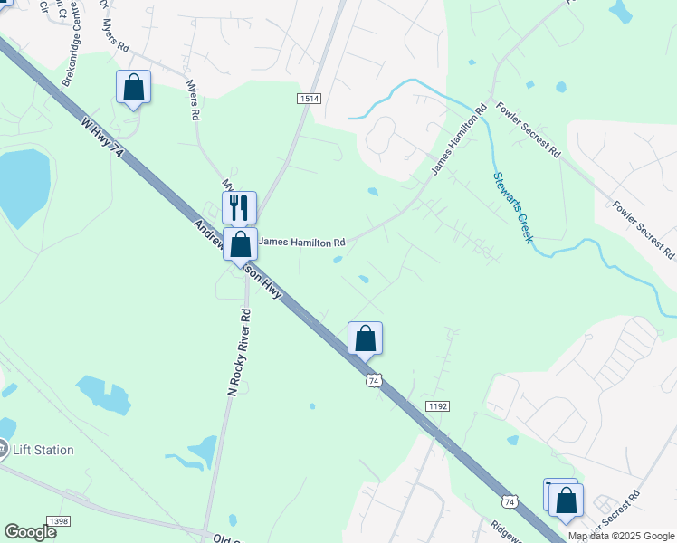map of restaurants, bars, coffee shops, grocery stores, and more near 3972 Stockton Lane in Monroe