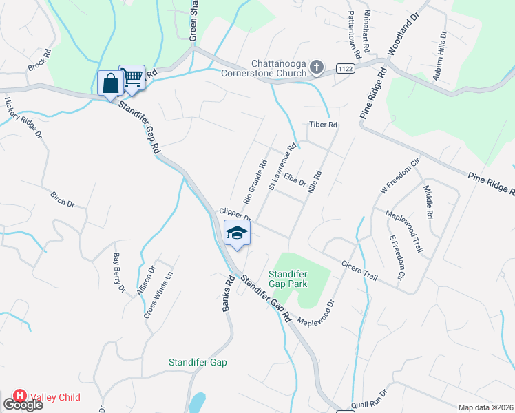 map of restaurants, bars, coffee shops, grocery stores, and more near 2703 Saint Lawrence Road in Chattanooga
