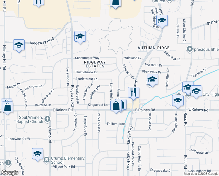 map of restaurants, bars, coffee shops, grocery stores, and more near 4116 Starwood Drive in Memphis