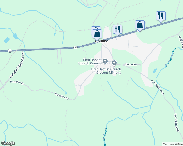 map of restaurants, bars, coffee shops, grocery stores, and more near in Counce