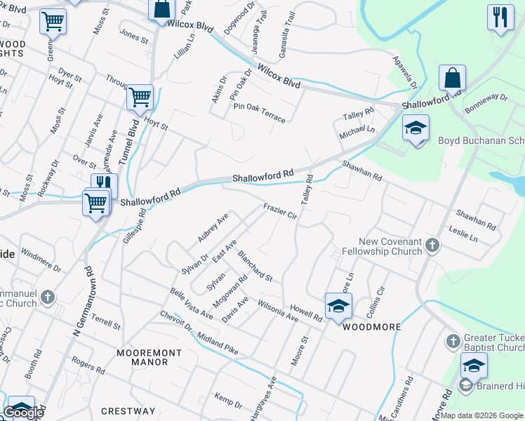 map of restaurants, bars, coffee shops, grocery stores, and more near 924 East Avenue in Chattanooga