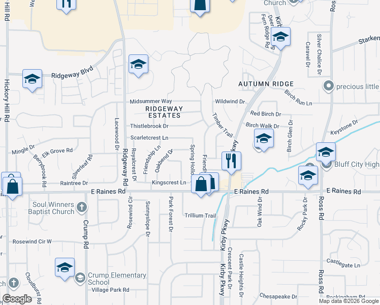 map of restaurants, bars, coffee shops, grocery stores, and more near 4116 Starwood Drive in Memphis