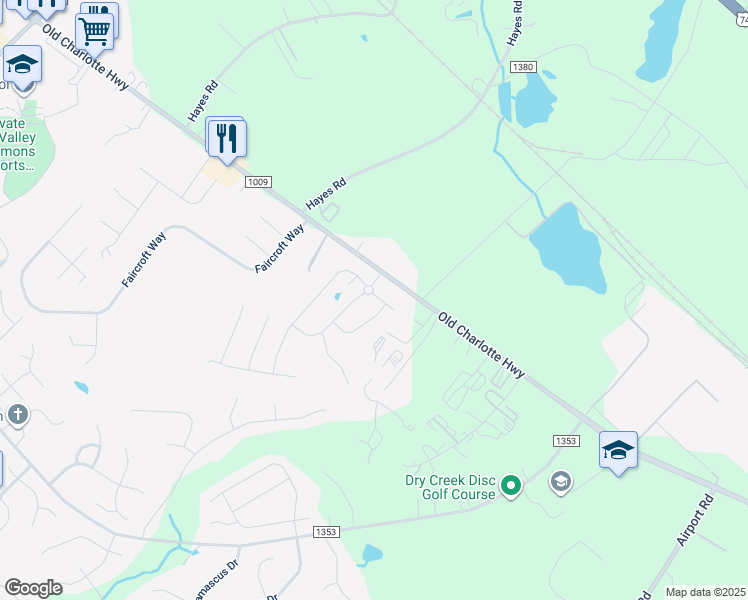 map of restaurants, bars, coffee shops, grocery stores, and more near 4625 Old Charlotte Highway in Indian Trail