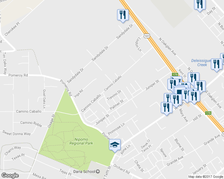 map of restaurants, bars, coffee shops, grocery stores, and more near 737 Camino Caballo in Nipomo