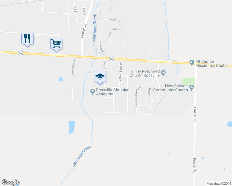 map of restaurants, bars, coffee shops, grocery stores, and more near 35 Cotton Bowl Cove in Rossville