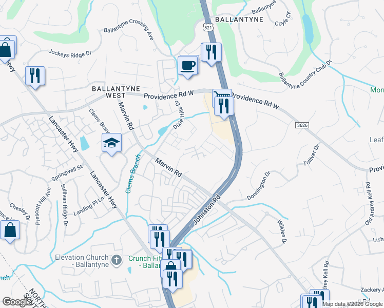 map of restaurants, bars, coffee shops, grocery stores, and more near in Charlotte