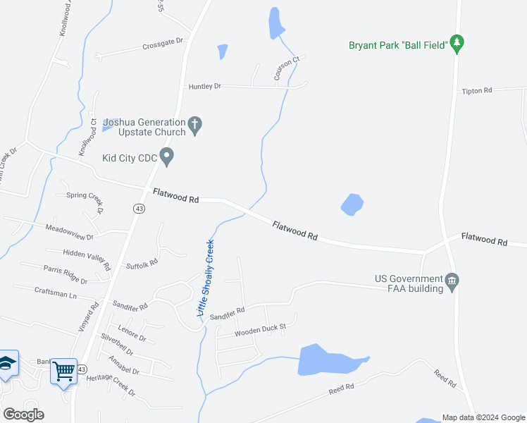 map of restaurants, bars, coffee shops, grocery stores, and more near 1270 Flatwood Road in Spartanburg