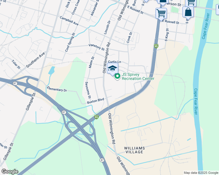 map of restaurants, bars, coffee shops, grocery stores, and more near 515 Grace Avenue in Fayetteville