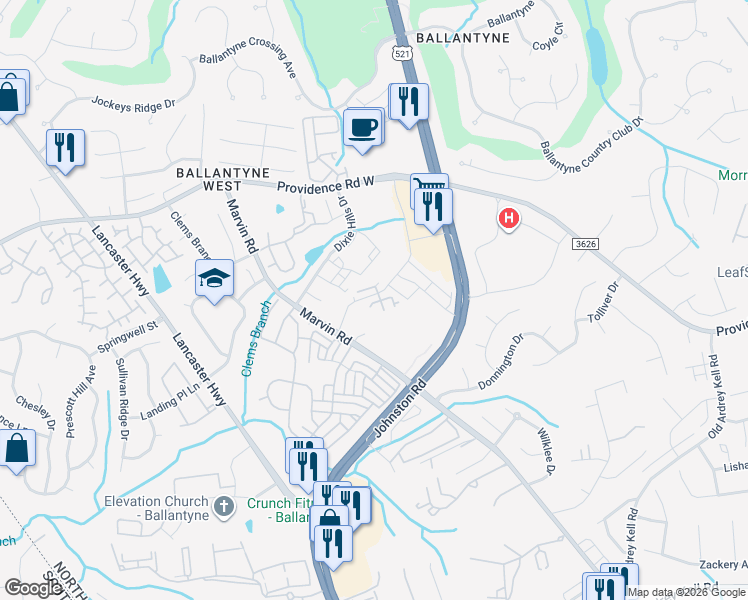 map of restaurants, bars, coffee shops, grocery stores, and more near in Charlotte