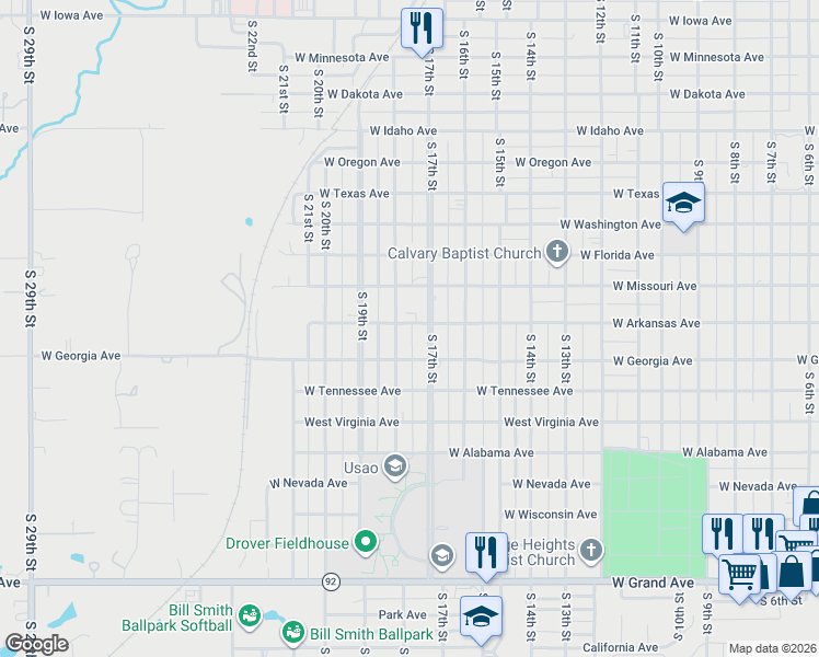map of restaurants, bars, coffee shops, grocery stores, and more near 1325 South 18th Street in Chickasha