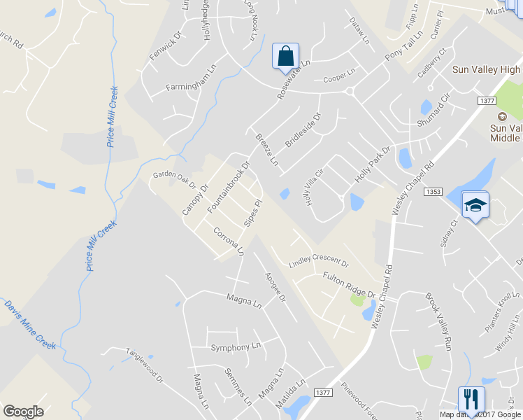 map of restaurants, bars, coffee shops, grocery stores, and more near 3005 Sipes Place in Indian Trail