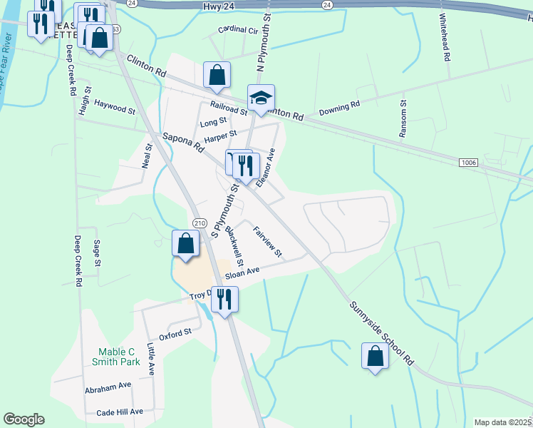 map of restaurants, bars, coffee shops, grocery stores, and more near 1916 Sapona Road in Fayetteville