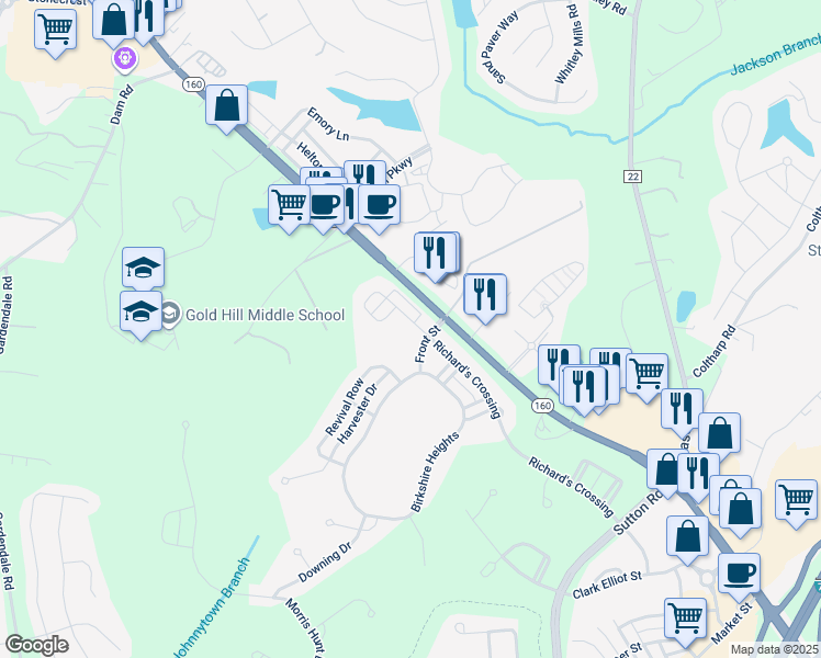 map of restaurants, bars, coffee shops, grocery stores, and more near 3431 Richard's Crossing in Fort Mill