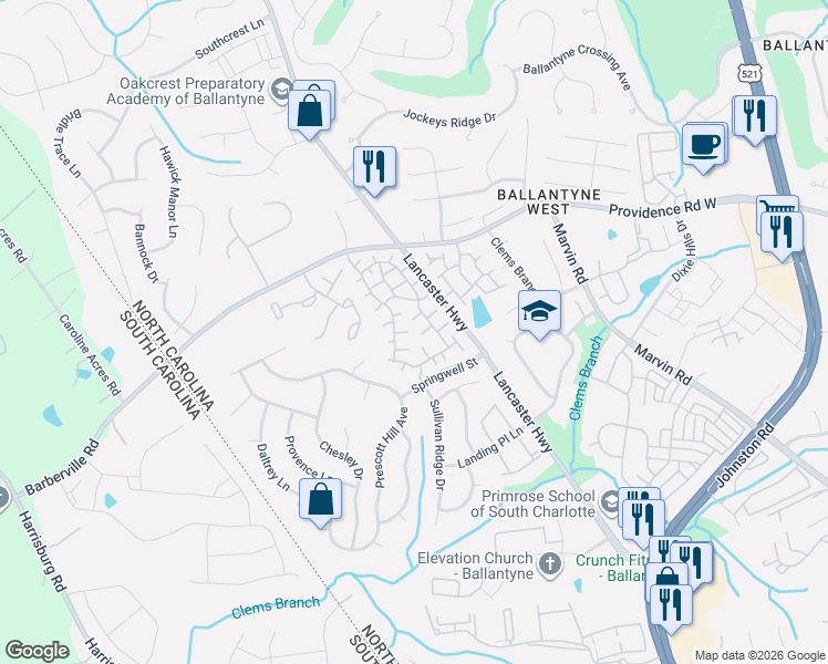 map of restaurants, bars, coffee shops, grocery stores, and more near in Charlotte